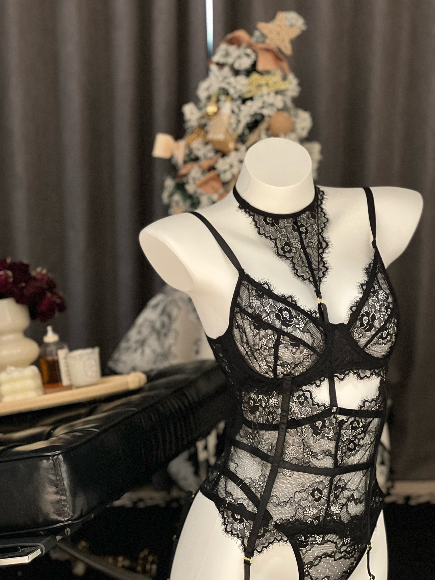 Fallen Angel Lace Sexy Nightwear Lingerie Set