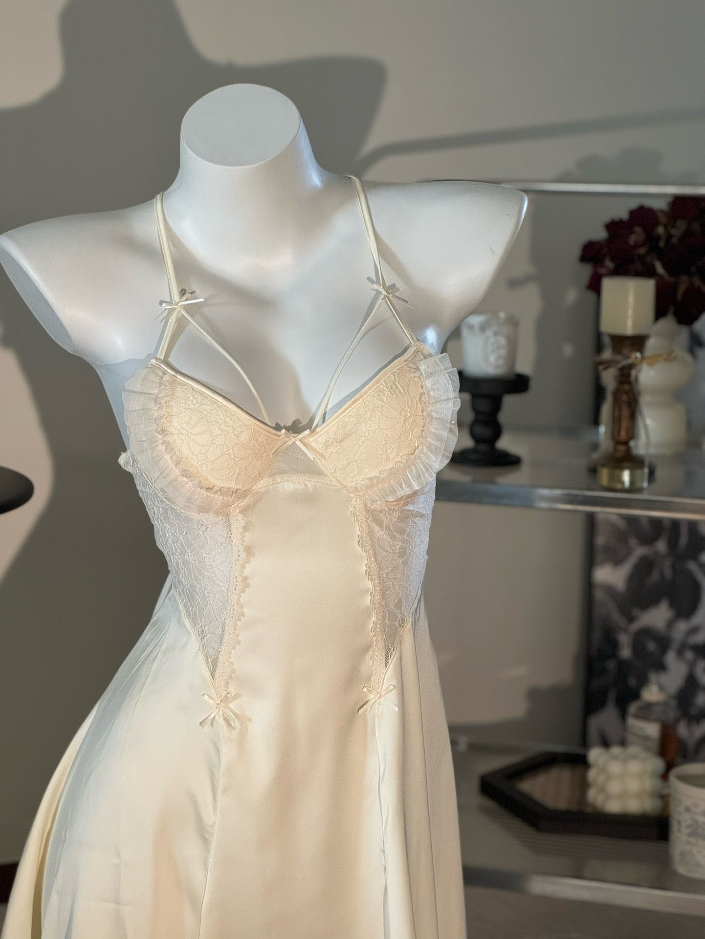 Beige butterfly dress nightwear lingerie