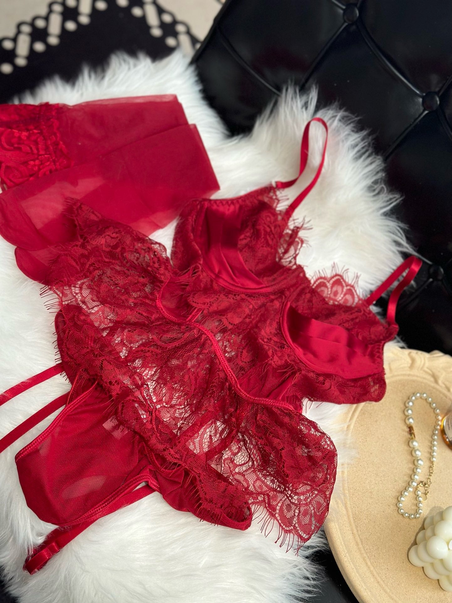 Amber Love Red Sexy Lingerie Sleepwear Set